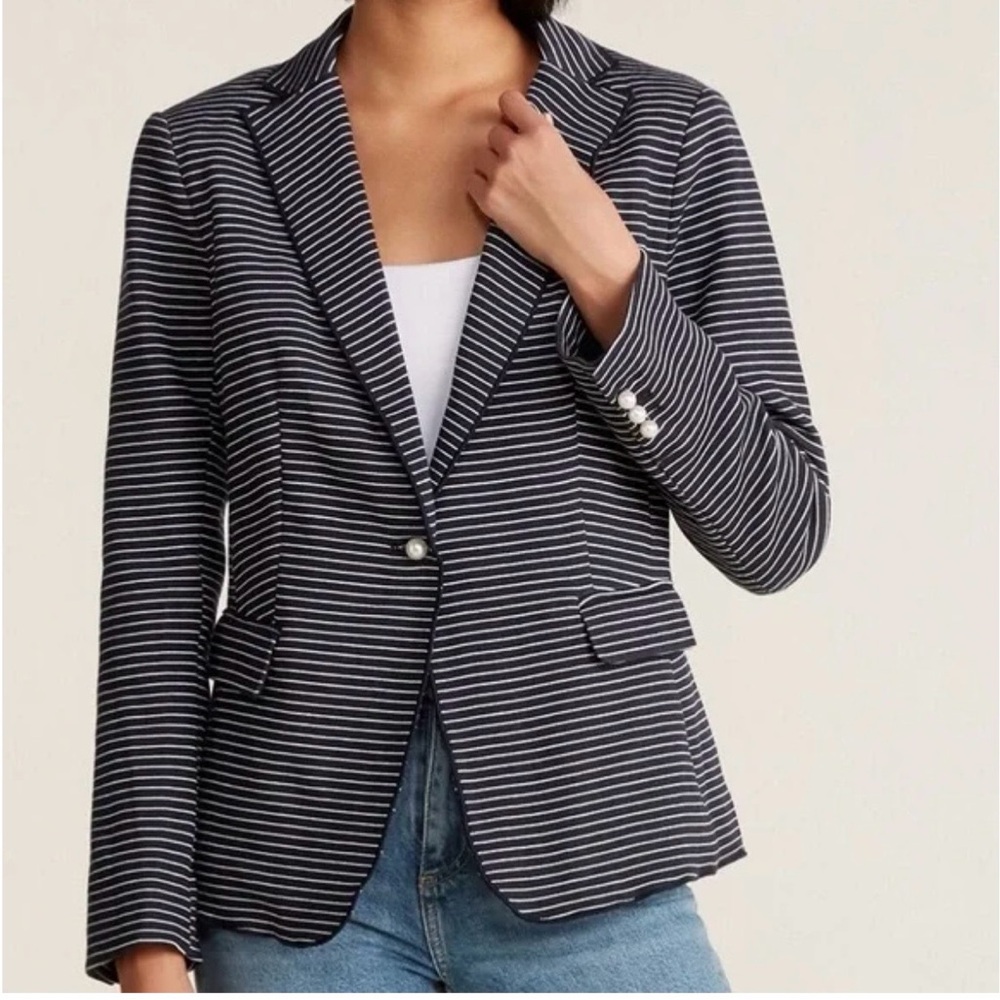 Ann Taylor Navy and white striped blazer 0